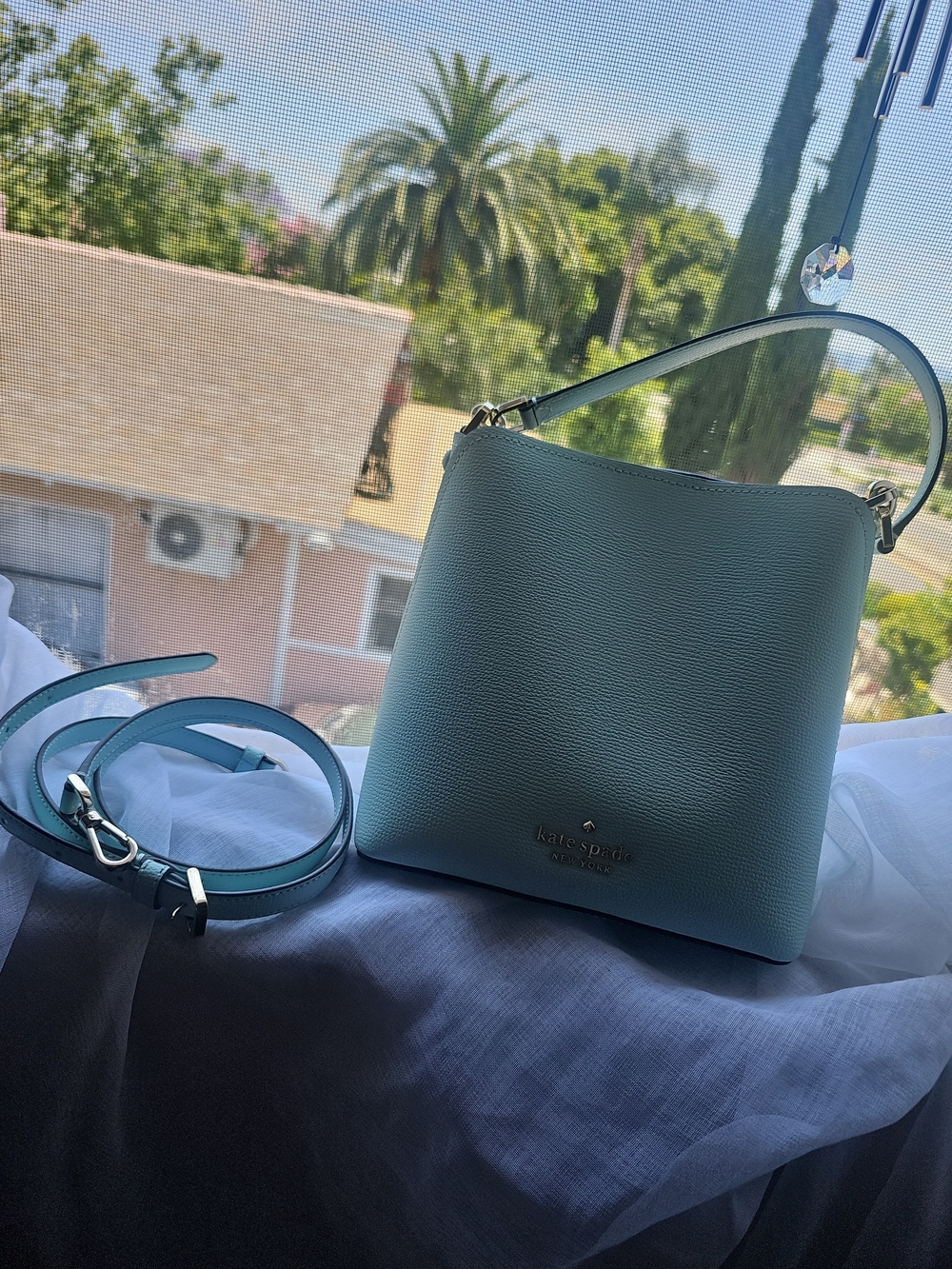 kate spade Powder Blue Leather Shoulder Bag with Detachable Strap